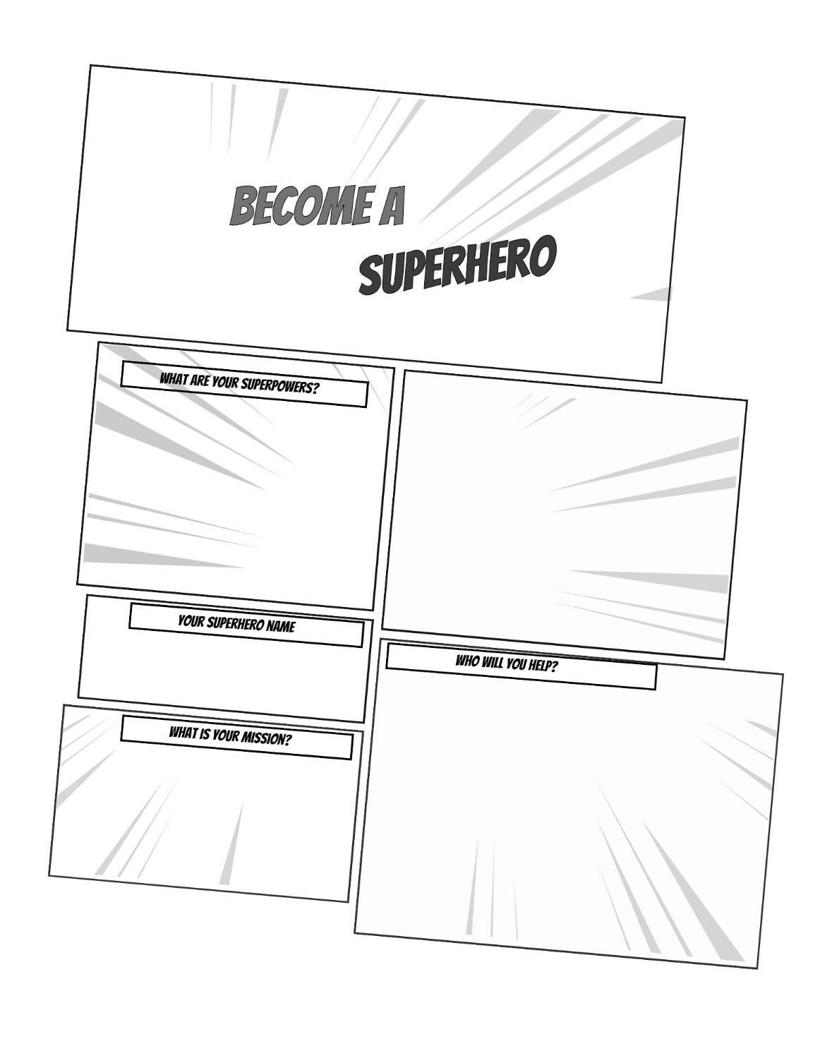 "A become a superhero activity page."