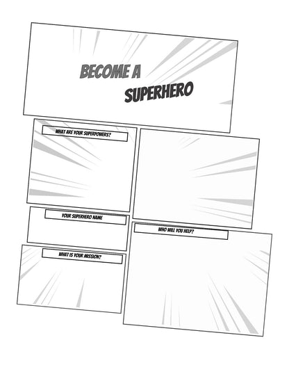 "A become a superhero activity page."