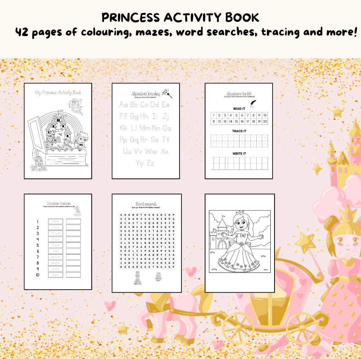 "A princess activity and colouring book PDF download."