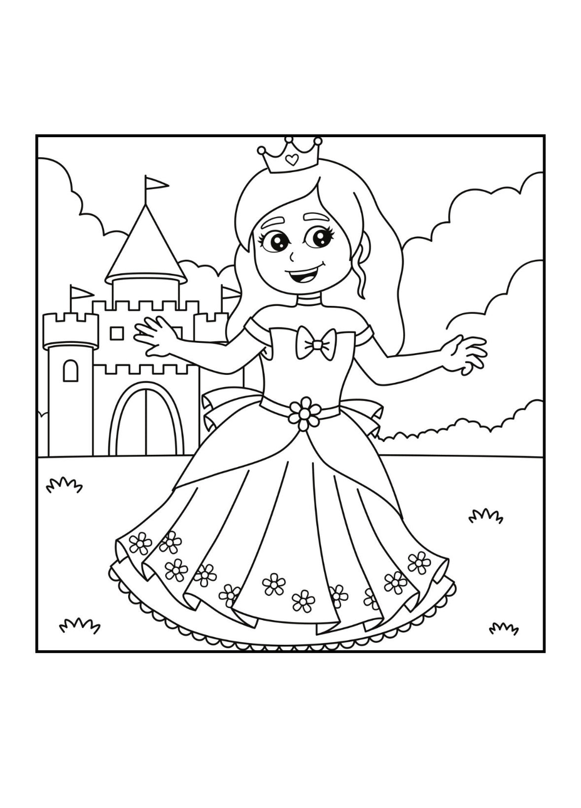 "A princess colouring page."