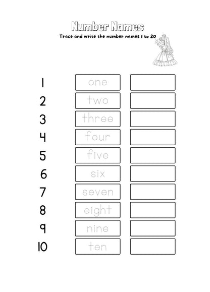 "A number names to 10 activity sheet."