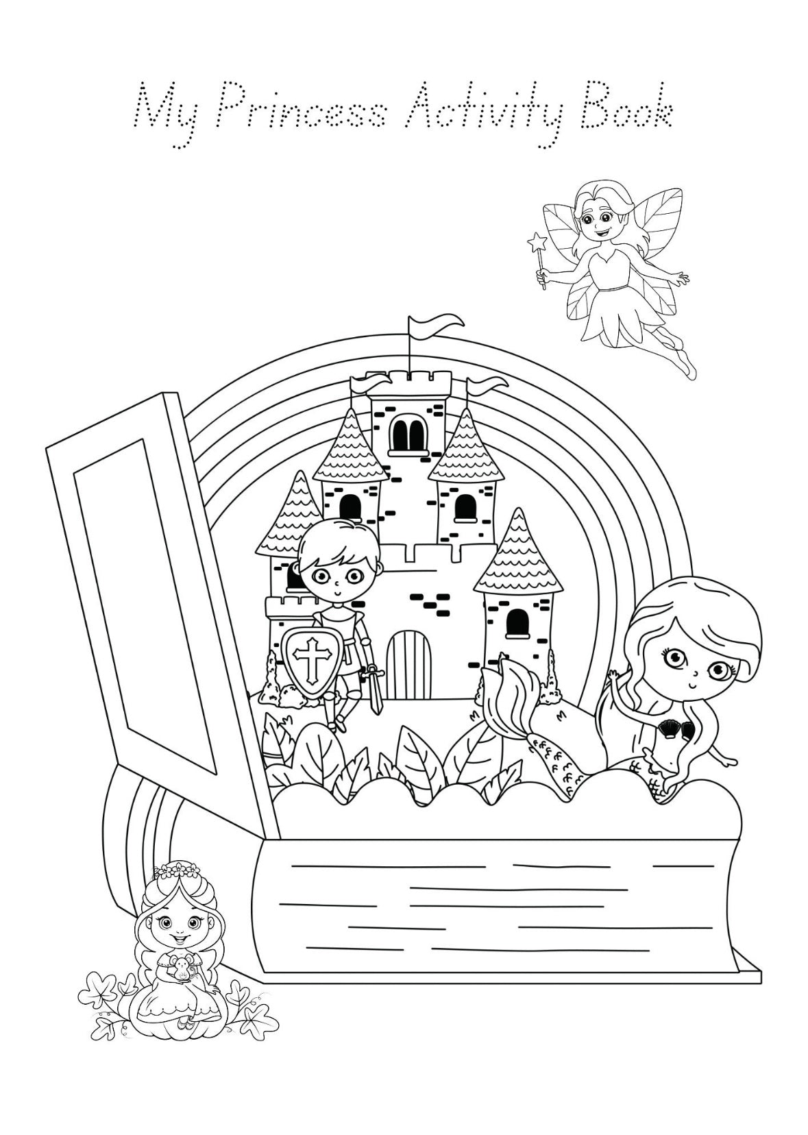 "A princess tracing and colouring sheet."