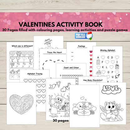 Valentine’s Day activity book for kids printable PDF.