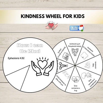 Kindness wheel activity printable for kids-teaching compassion and positive behavior.