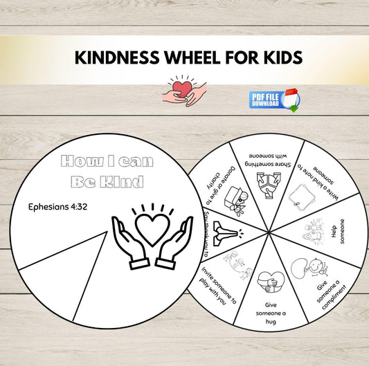 Kindness wheel activity printable for kids-teaching compassion and positive behavior.