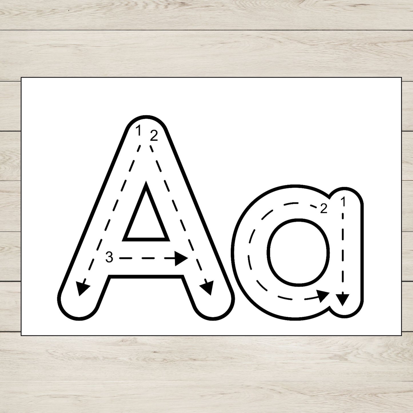 Letter A tracing mat, uppercase and lowercase, printable handwriting practice for preschool and kindergarten.