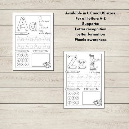 Printable Letter A and Letter Z worksheets. ABC Order Worksheets for preschool and kindergarten, A to Z alphabet practice for early learners.