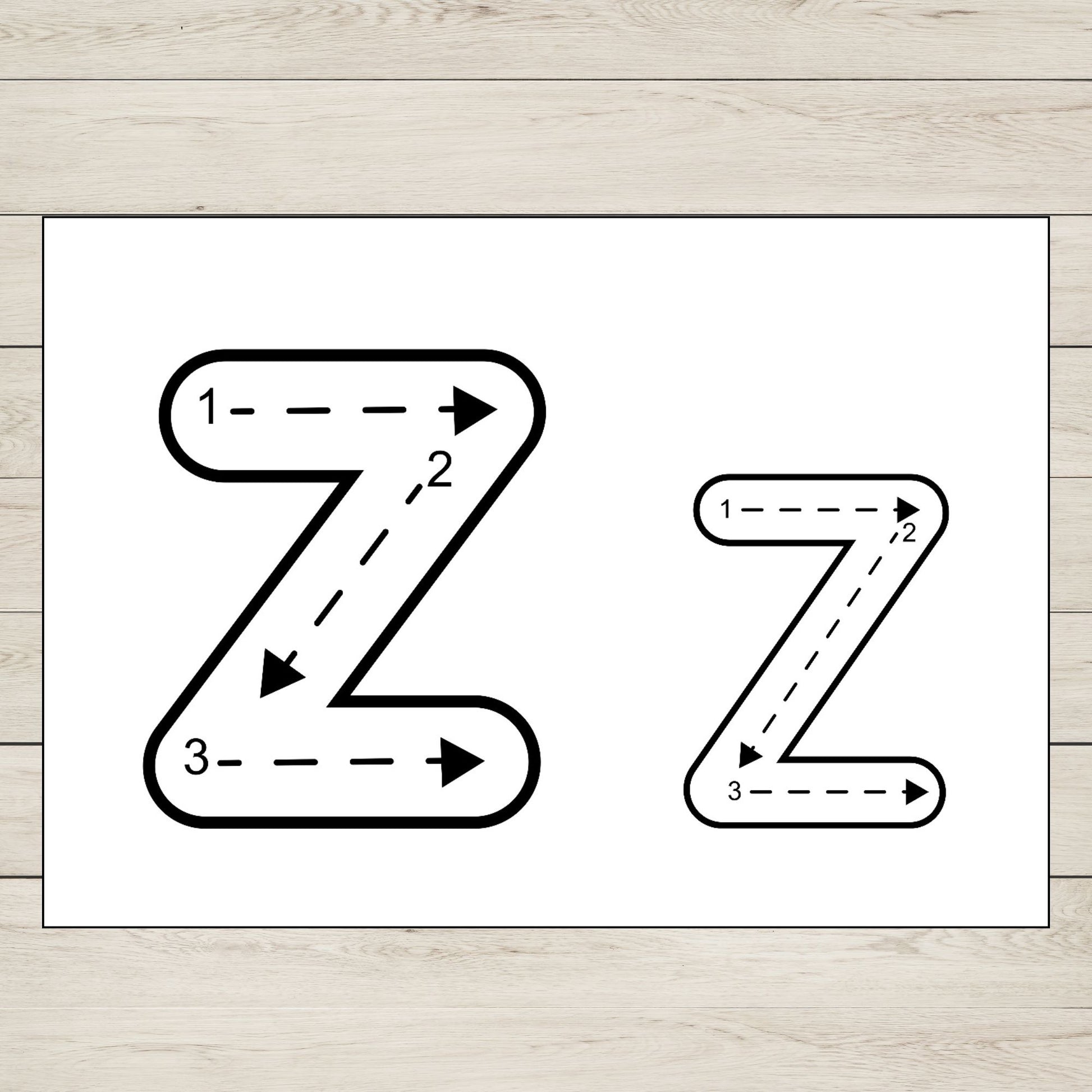 Letter Z tracing mat, uppercase and lowercase, printable handwriting practice for preschool and kindergarten.