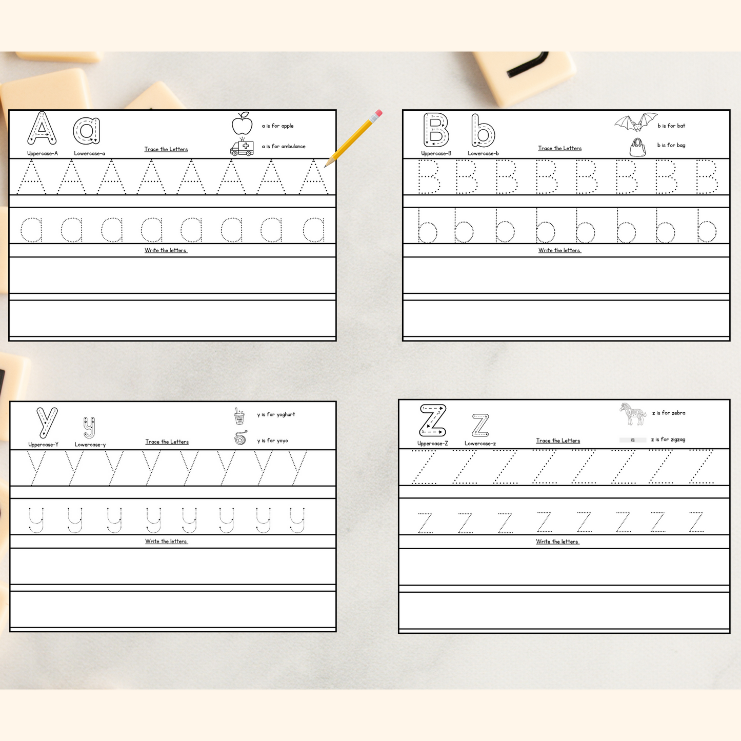 A set of alphabet practice sheets pdf
