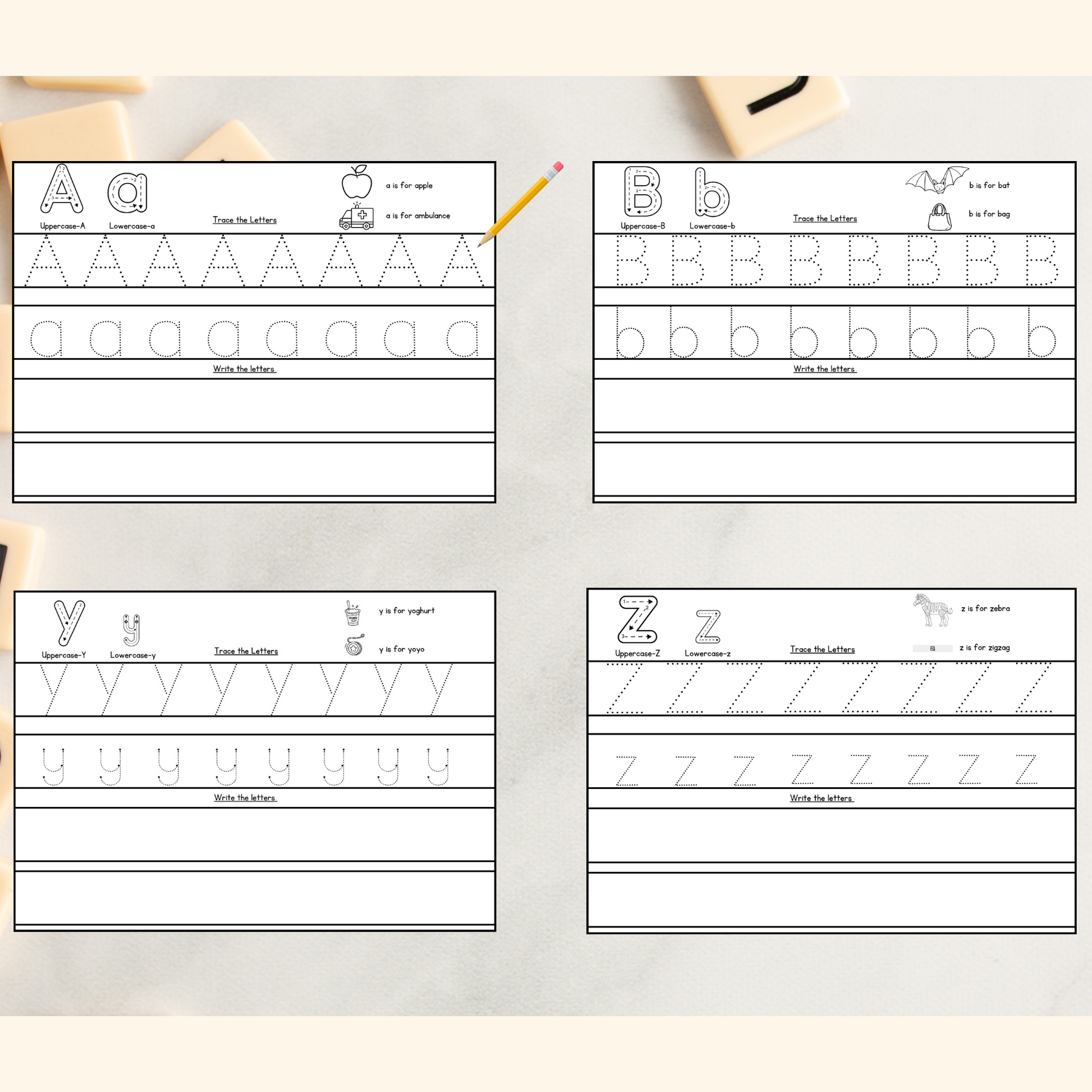 A set of alphabet practice sheets pdf