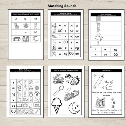 Group 5 Letters Phonics Group 5 (Z W NG V oo OO) Letter Sounds Worksheets PDF ...