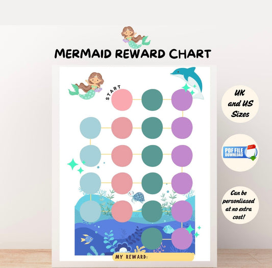 A printable mermaid themed reward chart for kids.