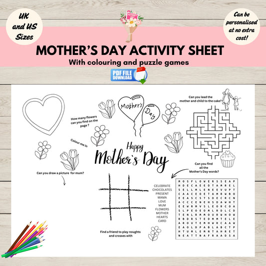 An activity and colouring sheet for kids specially for Mother's Day.