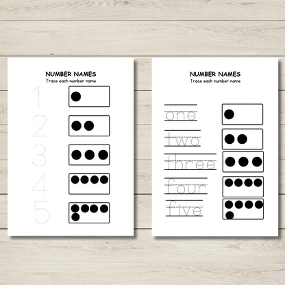 Number names tracing worksheets from Numbers 0–20 formation pack for preschool and kindergarten early math and handwriting practice.
