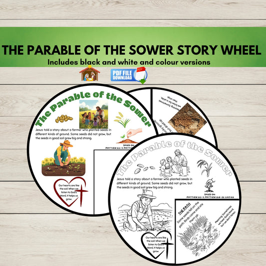 Kids bible activity printable parable of the sower story wheel