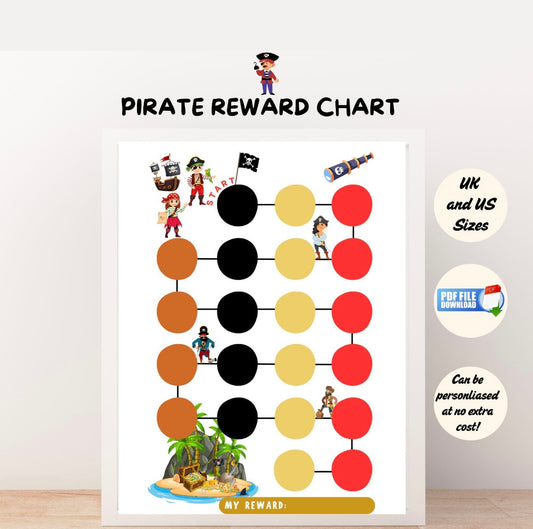 " Behaviour reward chart with pirate them for toddlers and young children.