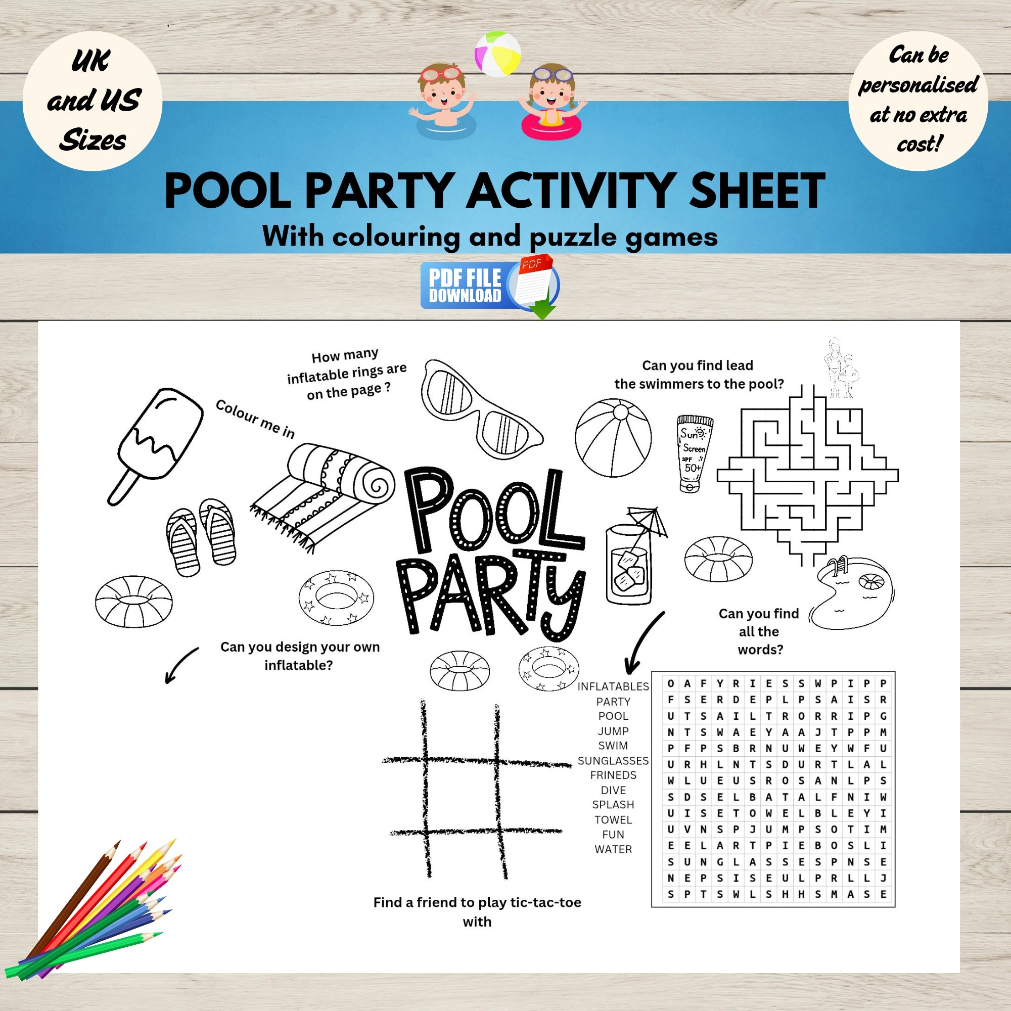 Kids Pool Party Activity Sheet Printable – magicalminikids