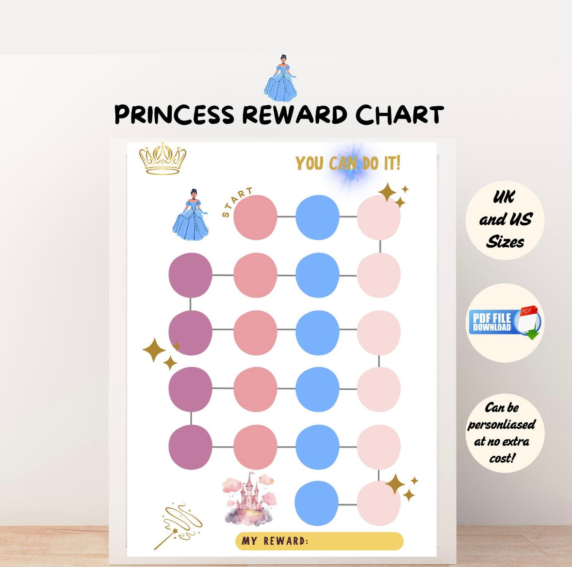A princess themed behaviour reward chart for children.