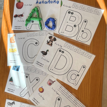 Printed out A-Z Playdough Mats for early literacy.