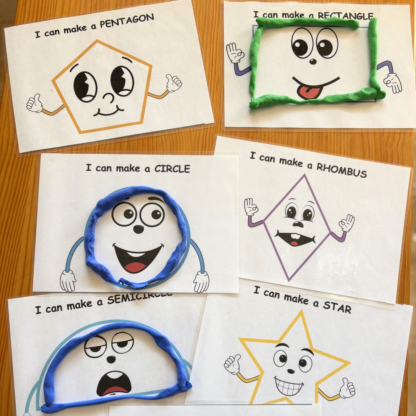 A set of printed shape playdough mats for early math. 