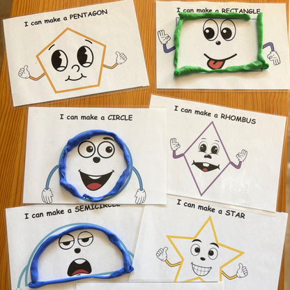 A set of printed shape playdough mats for early math. 