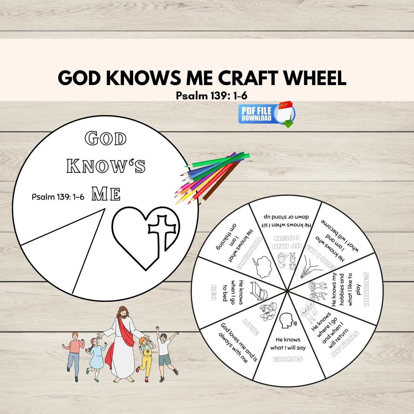 Psalm 139 craft template for children -Christian kids craft printable wheel.