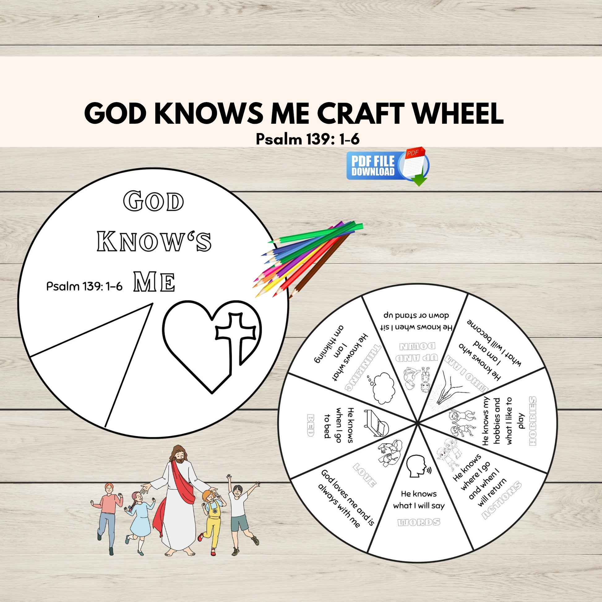 Psalm 139 craft template for children -Christian kids craft printable wheel.