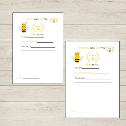 Two printed sheets with Queen Bee mum illustrations. 