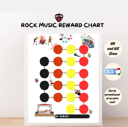 A reward chart printable PDF for kids with rock music theme