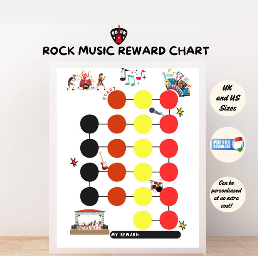 A reward chart printable PDF for kids with rock music theme