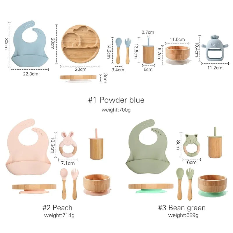 "Size measurements for the baby bamboo weaning sets."