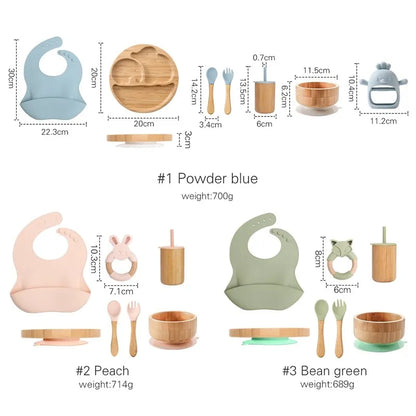 "Size measurements for the baby bamboo weaning sets."