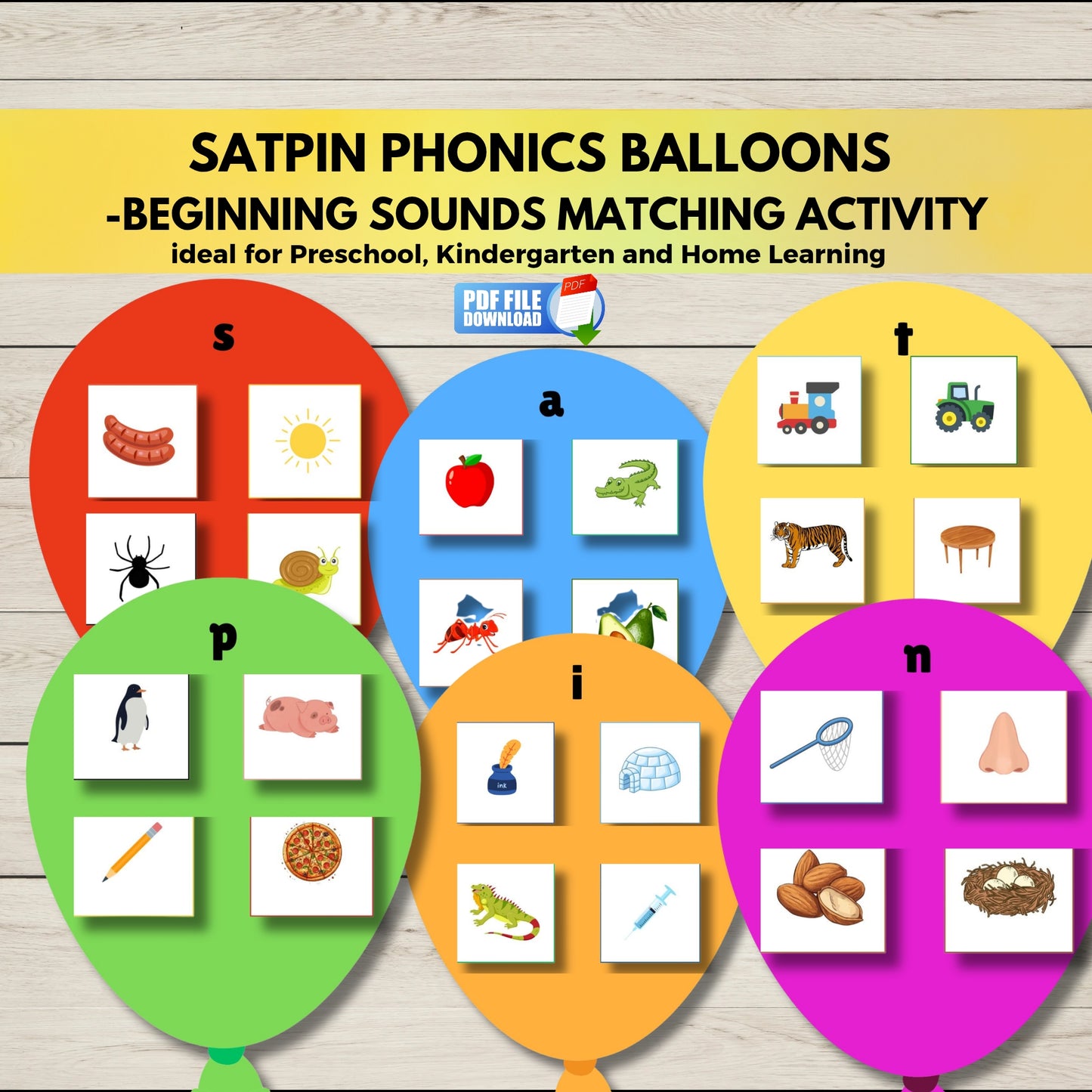 Satpin Phonics Balloons Beginning Sounds Matching Activity.
