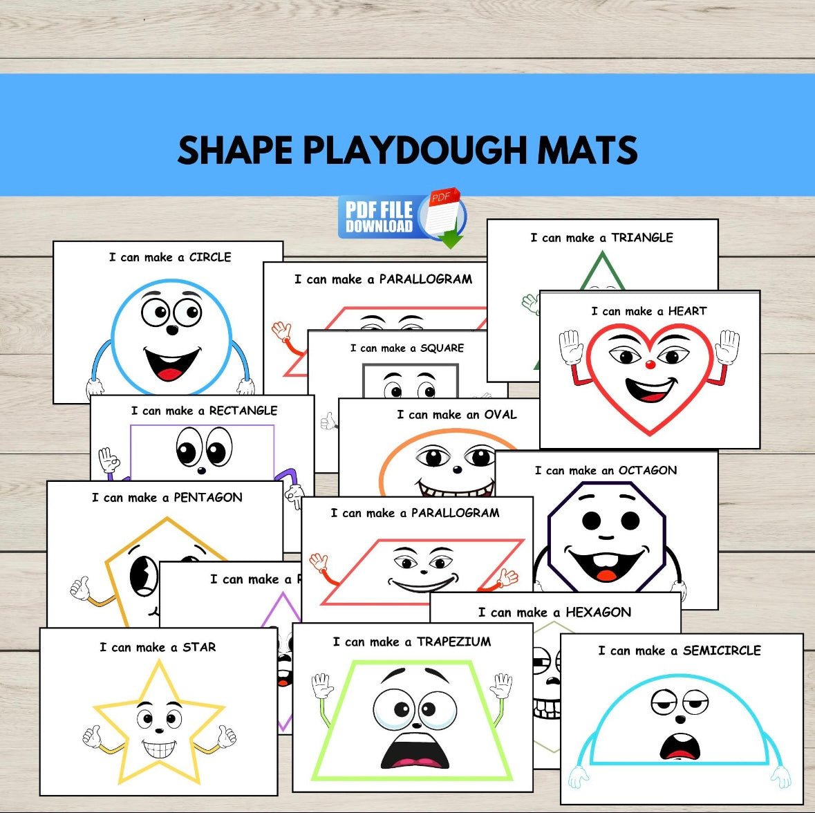 Printable shape play dough mats for kids featuring circle, square, triangle, and more-fun hands-on activity for preschool and kindergarten learning.