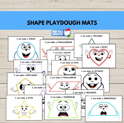 Printable shape play dough mats for kids featuring circle, square, triangle, and more-fun hands-on activity for preschool and kindergarten learning.