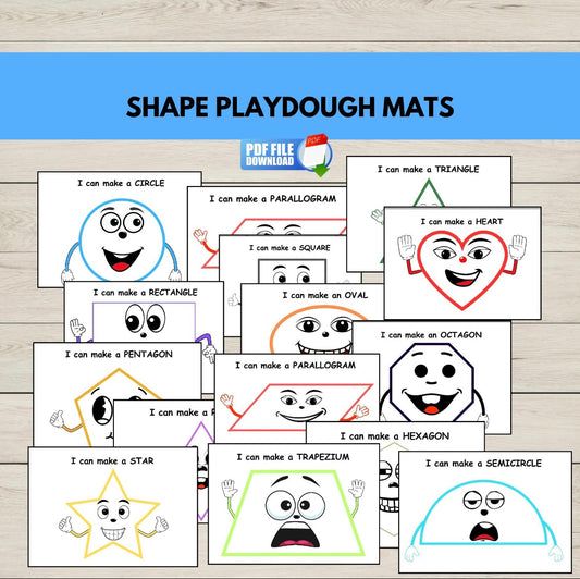 Printable shape play dough mats for kids featuring circle, square, triangle, and more-fun hands-on activity for preschool and kindergarten learning.