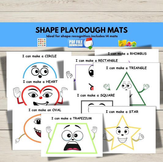 Printable shape play dough mats for kids featuring circle, square, triangle, and more-fun hands-on activity for preschool and kindergarten learning.
