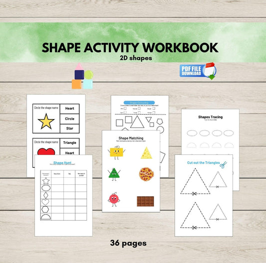 Printable shapes activity sheets for preschool and kindergarten-2D shape recognition, tracing, and matching worksheets for early learning.