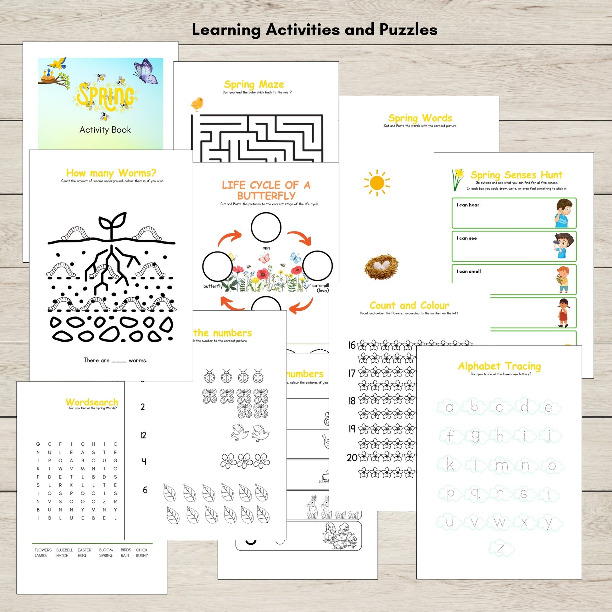 Spring printable worksheets for kids. 