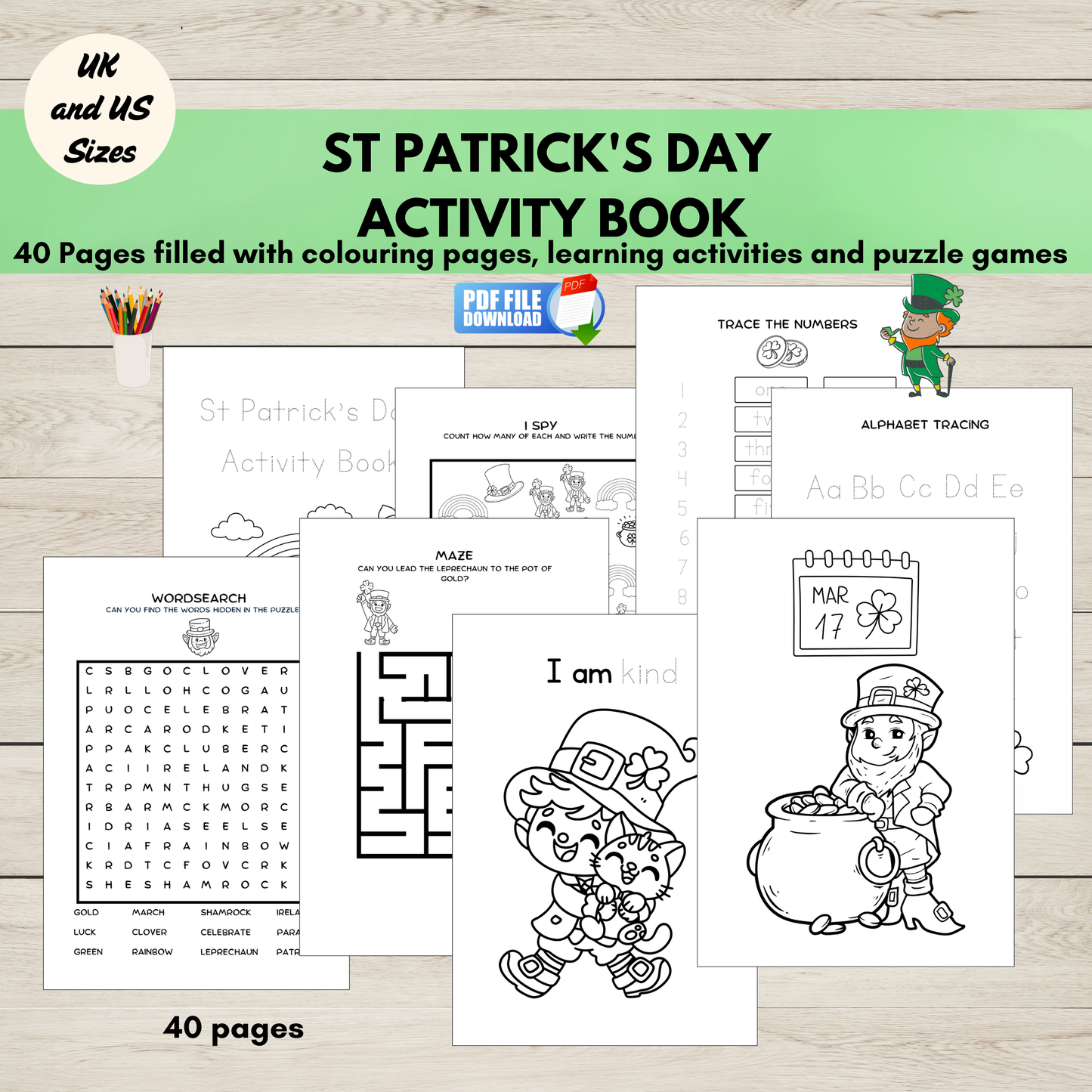 St. Patrick's Day Activity Book with colouring pages and educational activities.