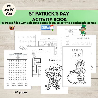 St. Patrick's Day Activity Book with colouring pages and educational activities.