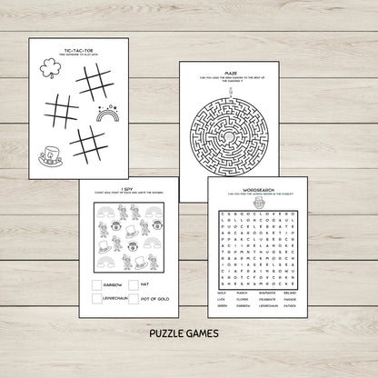 A set of printableSt Patrick's Day Puzzle Game Sheets for kids.