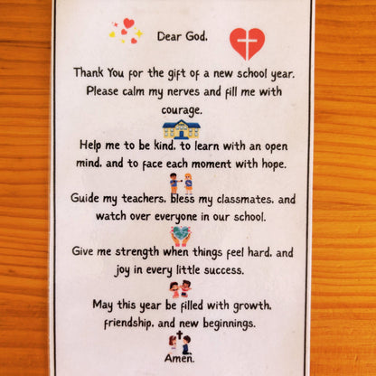 A starting school prayer card for kids. 