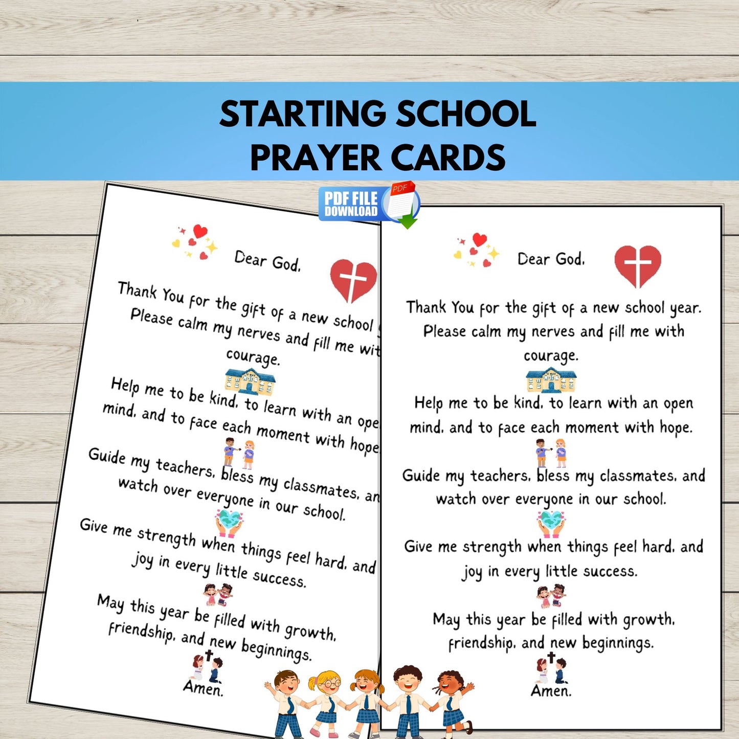 Two printable starting school prayer cards. 