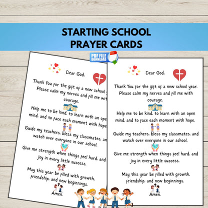 Two printable starting school prayer cards. 