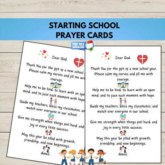 Two printable starting school prayer cards. 