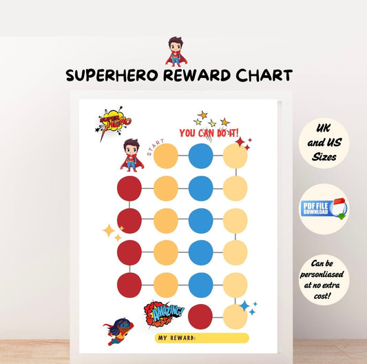 A reward chart printable with superhero theme.