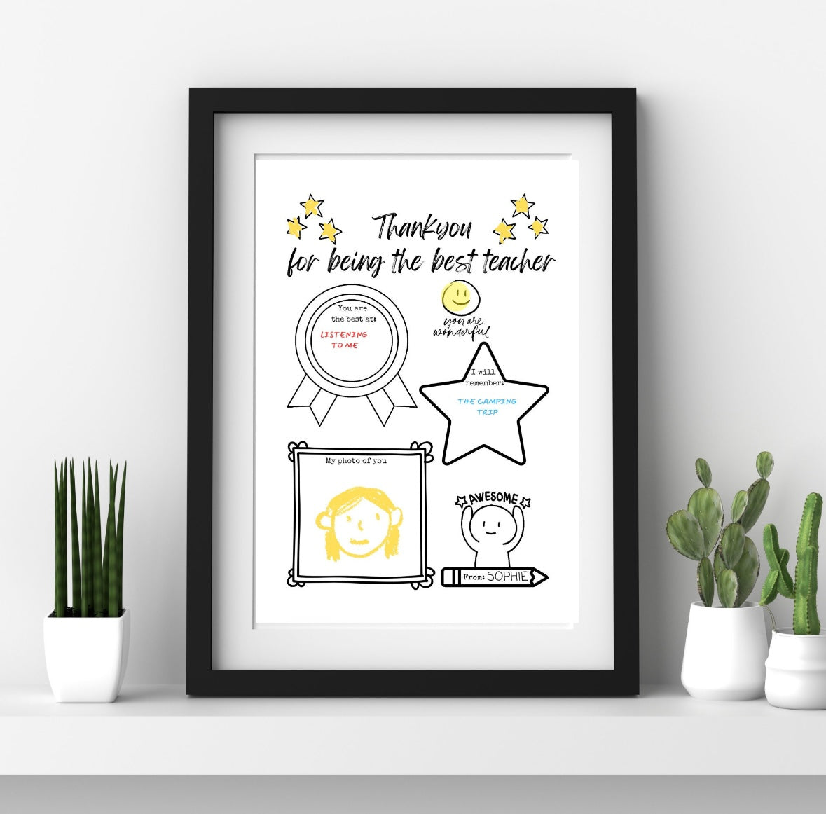 "Printable teacher appreciation gift for kids to colour and personalise-fun end-of-year activity.