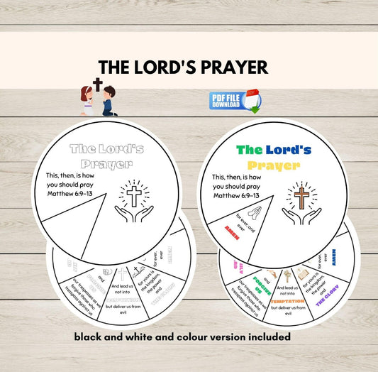 Printable Lord’s Prayer wheel craft for Sunday School.