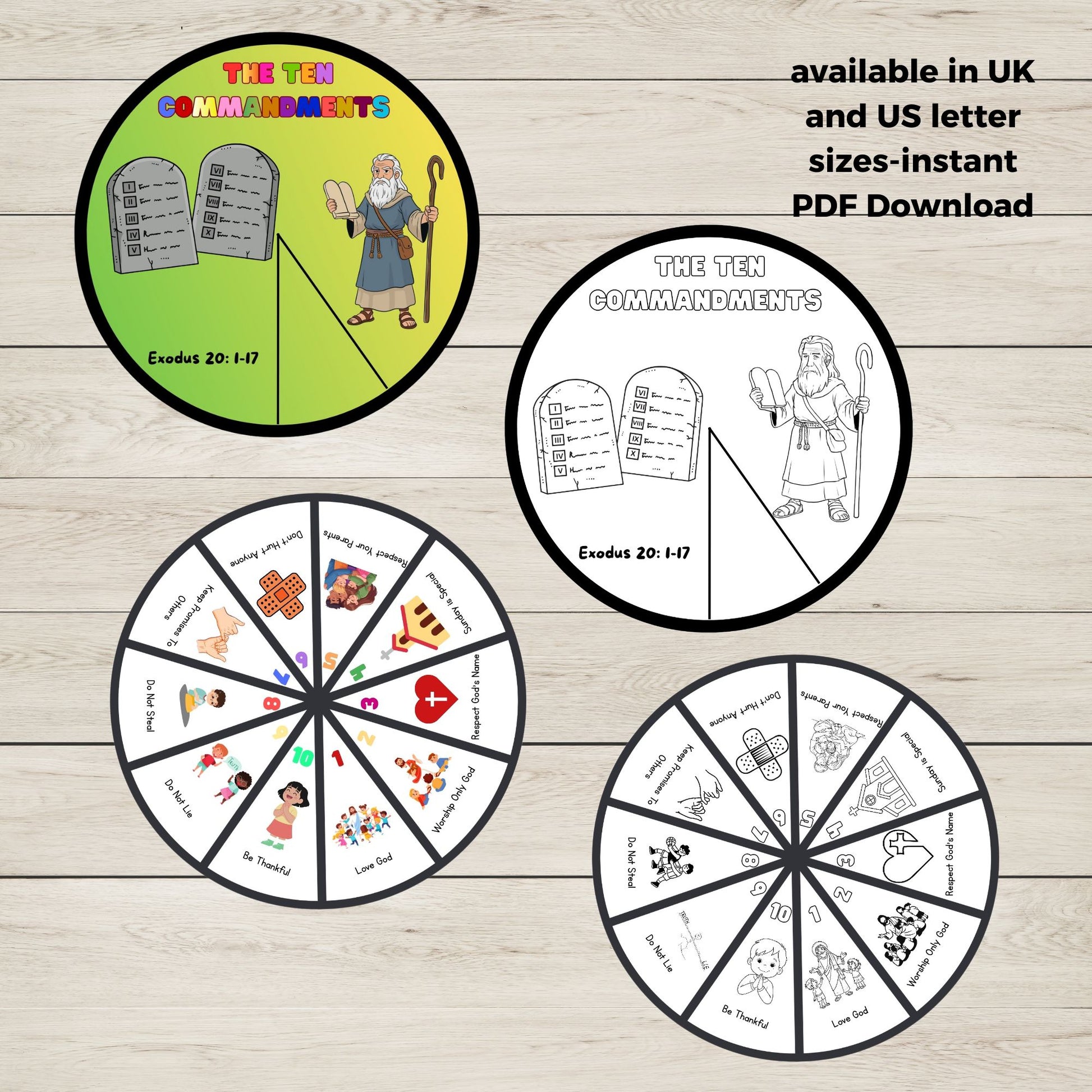 Educational wheel spinner crafts to help children the Ten Commandments.